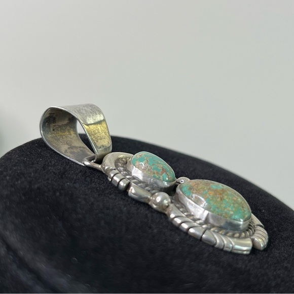 Navajo Turquoise Signed FT Sterling Silver Pendant - Picture 3 of 7